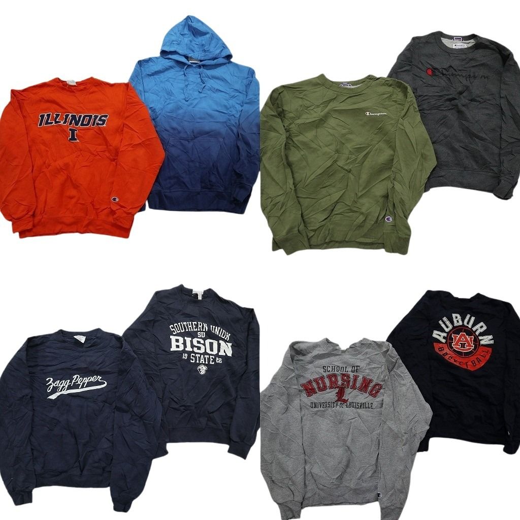 古着卸 まとめ売り チャンピオン Champion スウェット 8枚セット メンズ M フーディー カレッジ風 チームロゴ 古着 NC0953