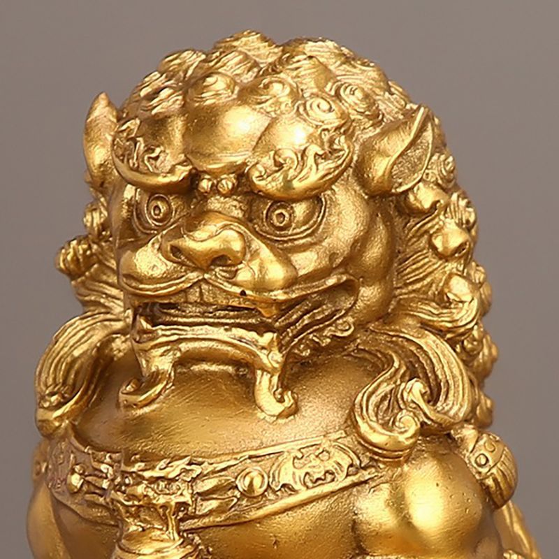 獅子 狛犬 招財 風水グッズ 黄金 ゴールド 直径20cm 銅製 北京