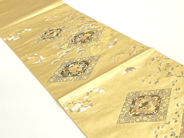 西陣 長嶋成織物 帯の真髄 袋帯 変わり市松 金糸 正絹 六通 Q641 平和屋着物○西陣 長嶋成織物 ながしま帯 六通柄袋帯 唐織 天井