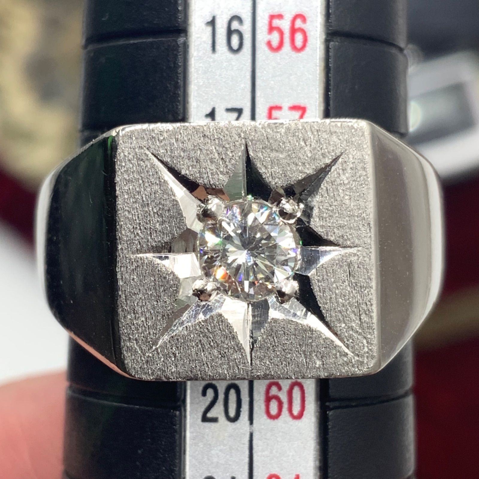 Pt900 プラチナ 印台 リング 23.2g 約18号 0.377ct - メルカリ