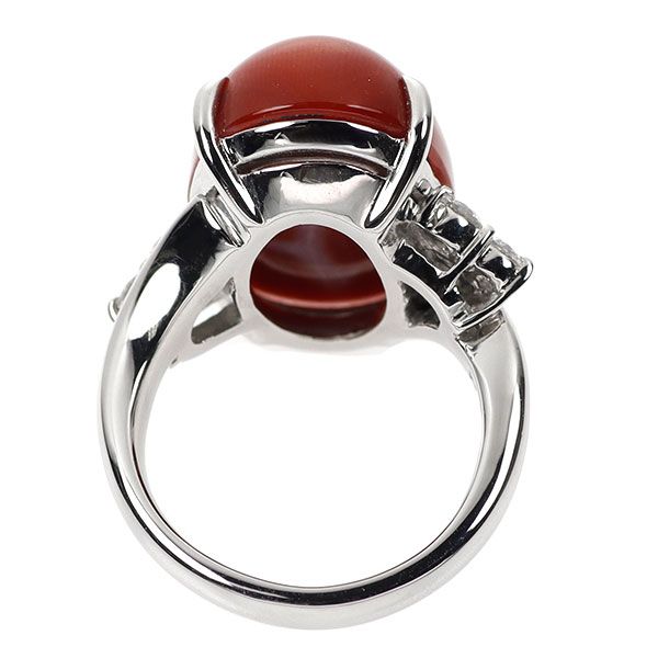 綺麗 天然珊瑚 サンゴ 9.1mm 天然ダイヤモンド PT900 リング 指輪