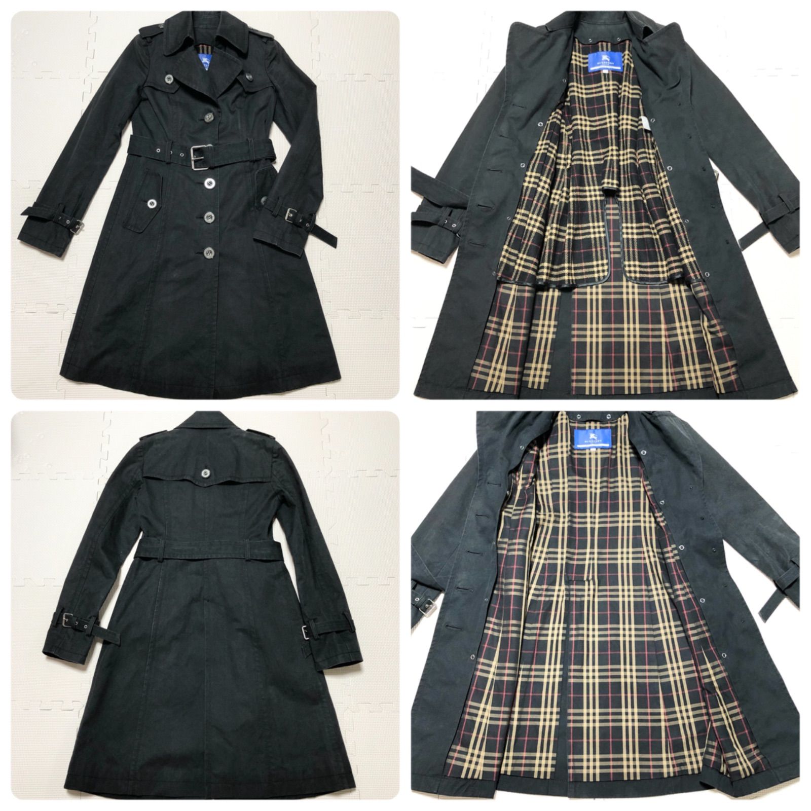 □美品□BURBERRY BLUE LABEL バーバリーブルーレーベル ライナー付きトレンチコート シングルロングコート ブラック 裏地フル ノバチェック size36 (サイズS相当) 三陽商会 日本製 ロゴボタン ベルト付き 本体コットン ライナーウール - メルカリ