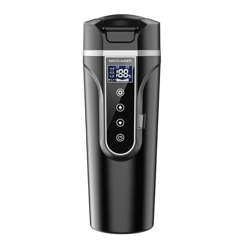 MACOLAUDER 車載電気ケトル 日本語版 500ml 40℃～100℃ カー用＆トラック用 DC12V|24V 加熱?保温 湯沸し器 湯ボルト 電気ポット 車中泊 LCDディスプレイ 沸騰|保温|お茶|粉ミルク 4つの定温モード ブラック 1