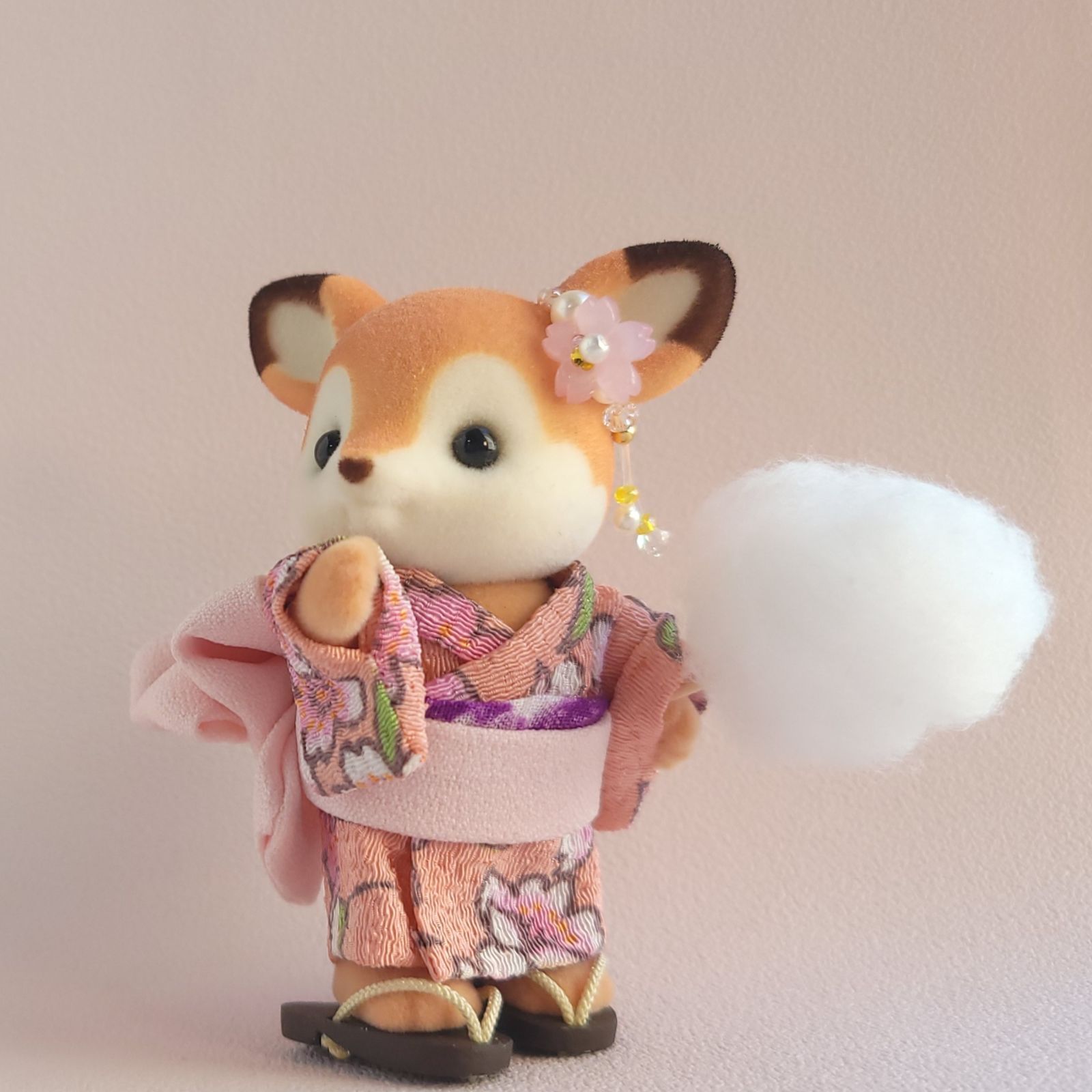 シルバニアファミリー　浴衣　ハンドメイド着物　桜ピンク　女の子サイズ　お洋服セット　振り袖　わたあめ