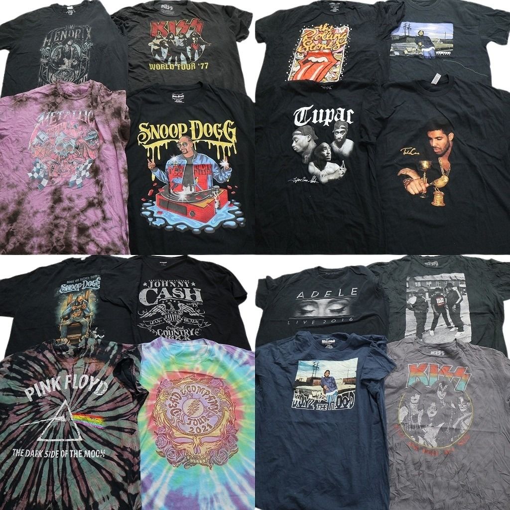 古着卸 音楽 バンド 半袖Tシャツ 16枚セット メンズ 2XL ツーパック アイスキューブ メタリカ KISS 古着 NA9185
