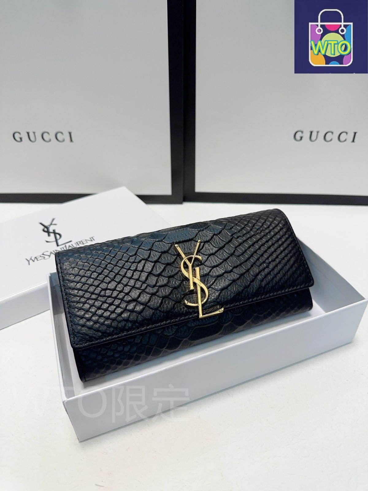 ysl 財布 今日特価】YSL セイントローラン クロコダイル柄小牛皮財布 質感