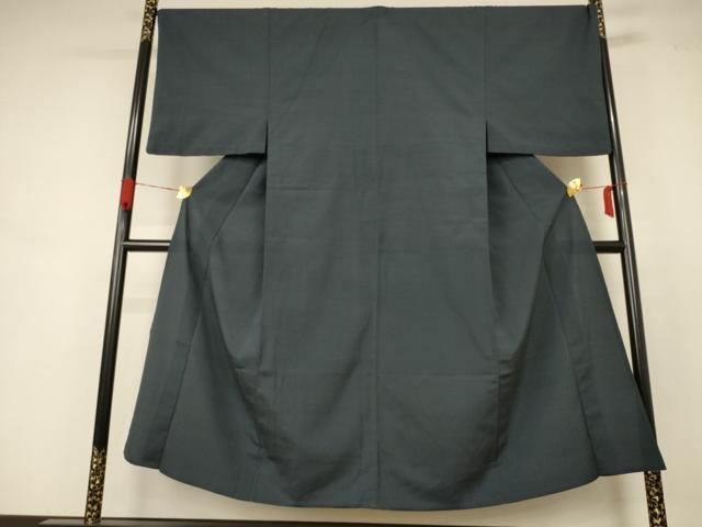 平和屋着物▽男性 紬 単衣 錆鉄御納戸色 正絹 AABB8264jd