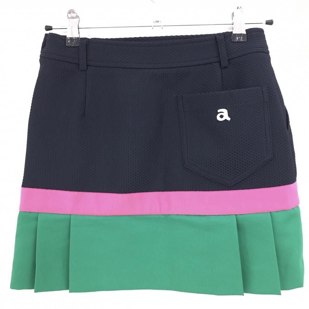 超美品】アルチビオ スカート ネイビーグリーン×ピンク 裾プリーツ