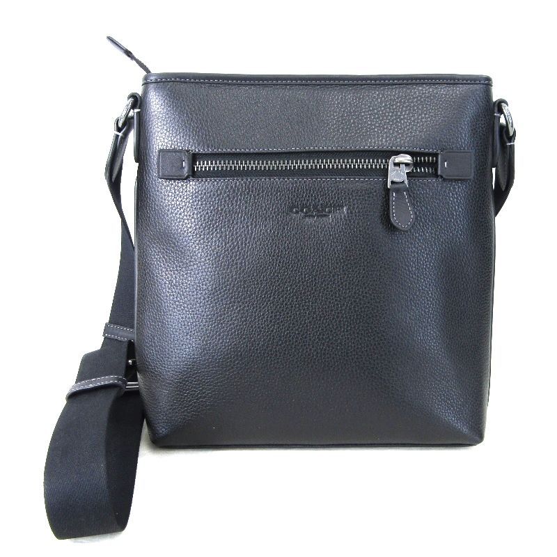 美品 COACH コーチ スリムメッセンジャーバッグ CT833 リファインドペブルレザー ショルダーバッグ シボ革 ブラック 黒  61001926