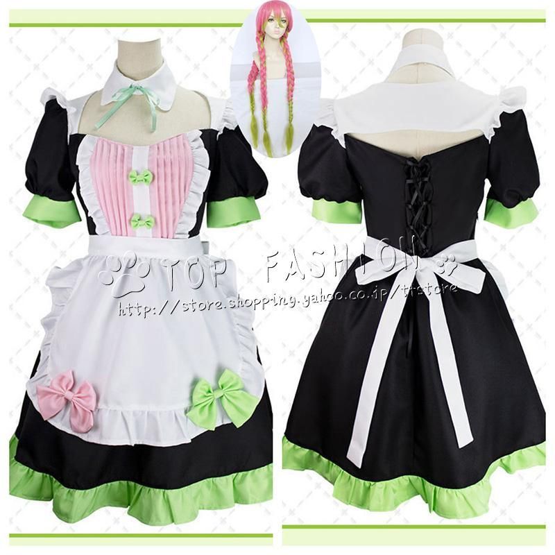 ♥ 鬼滅の刃 風 甘露寺蜜璃 かんろじみつり メイド衣装 コスプレ衣裝 ウィッグ レディース コスプレ衣装 変装 仮装 BJ1003ML02