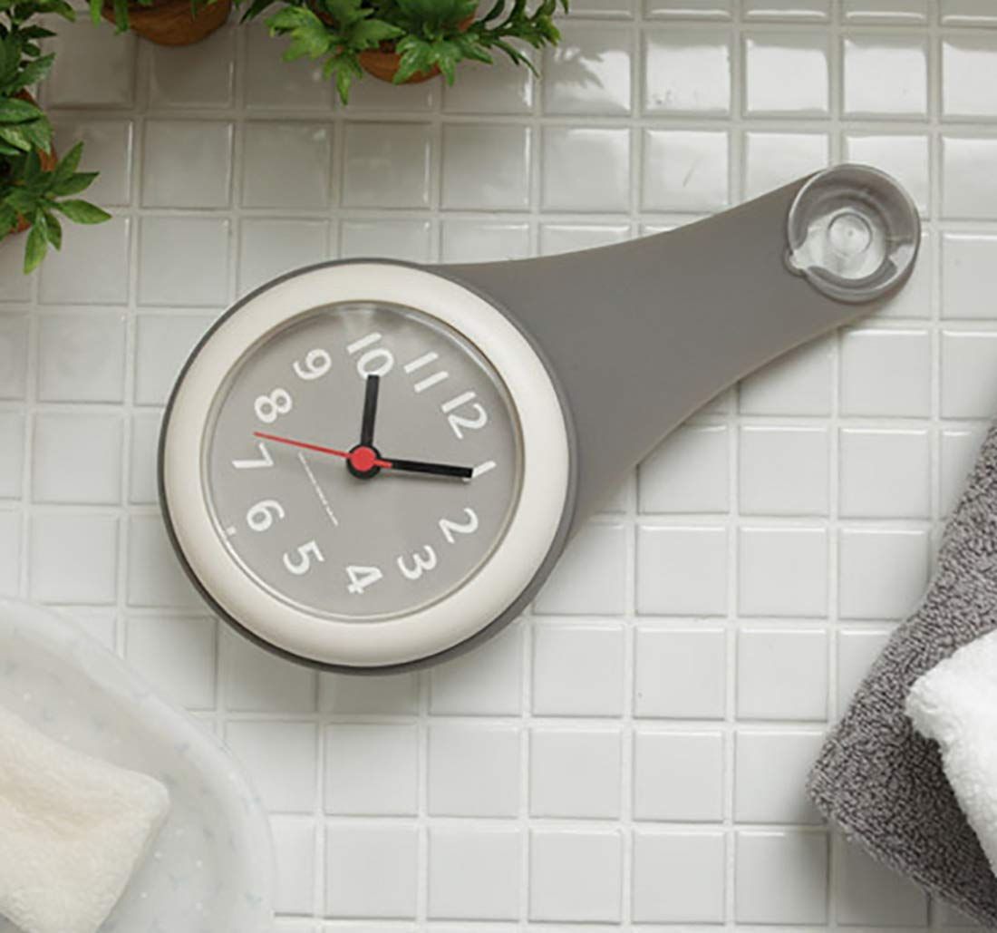 灰 バスクロック 浴室用 吸盤 時計 シンプル バスルーム ホワイト