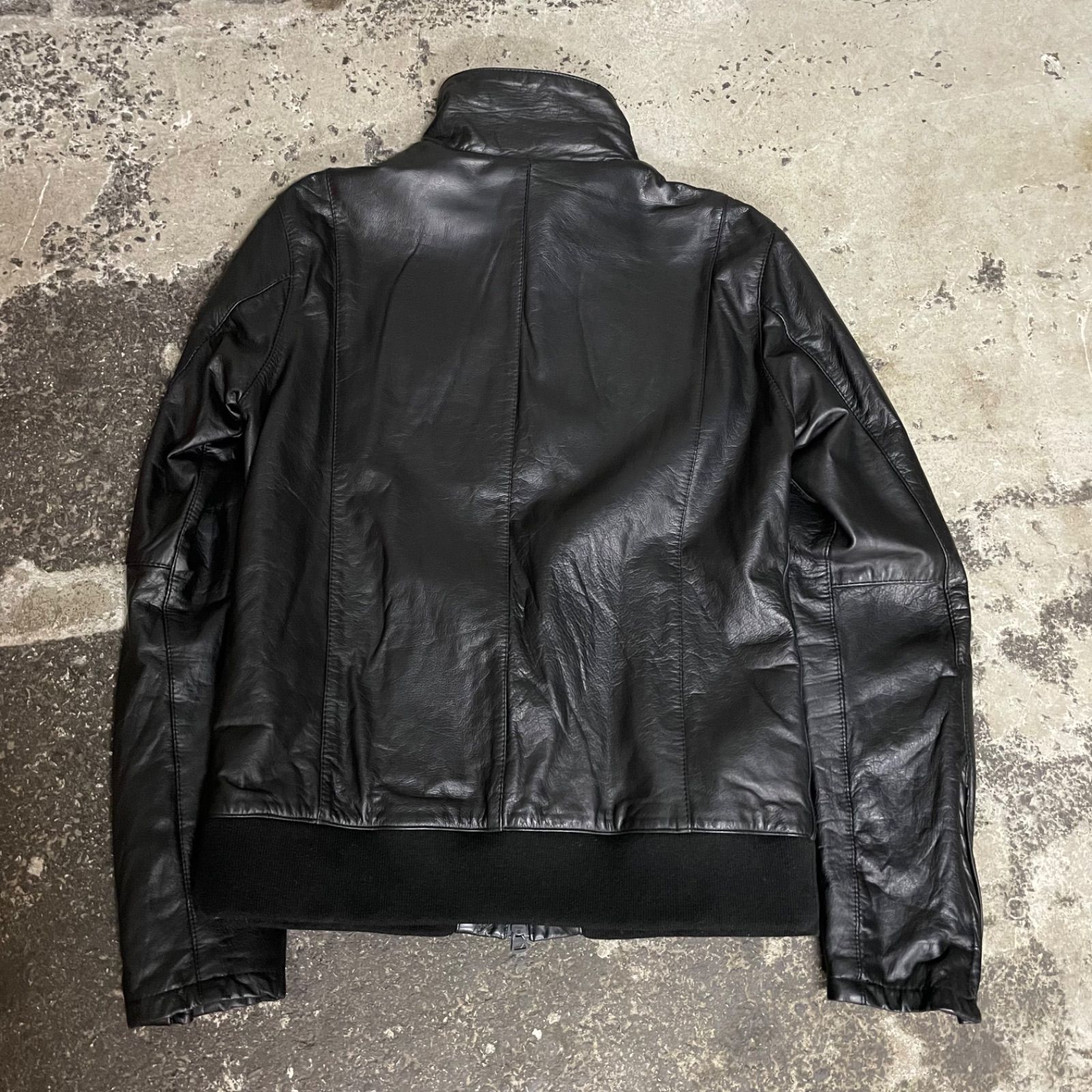 【極美品‼️】shama 牛革 レザーシングルライダースジャケット 42サイズ shama◇レザージャケット/42/牛革/BLK/無地 shama シャマ シングル
