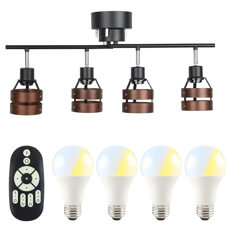 共同照明 シーリングライト 4灯 6畳 8畳 北欧 スポットライト 天井照明 GT-DJ-2DB-9WT-2 LED電球60W形付 調光 調色 リモコン対応 E26 ウッドリング カフェ風 天然木 リビング照明 0