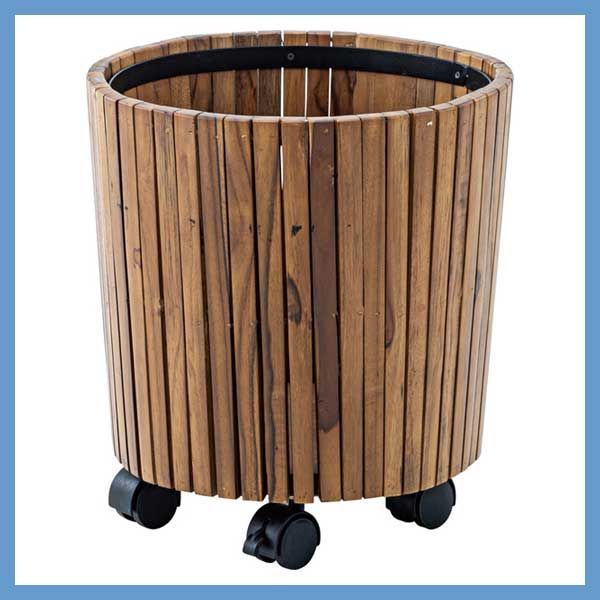 天然木 チーク のキャスター付き鉢カバー 丸型 φ34×H35cm No.813