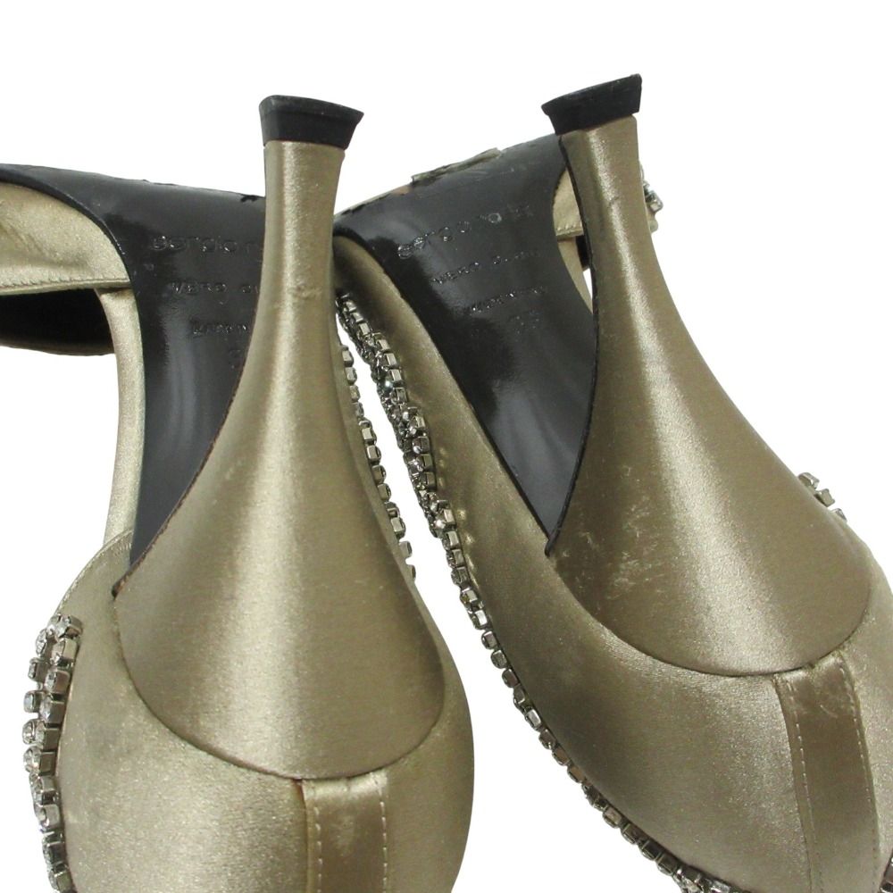 【Sergio rossi】【美品】セルジオロッシ　パンプス　カーキカラー 良品 Sergio Rossi セルジオロッシ サテンビジュー ポインテッド