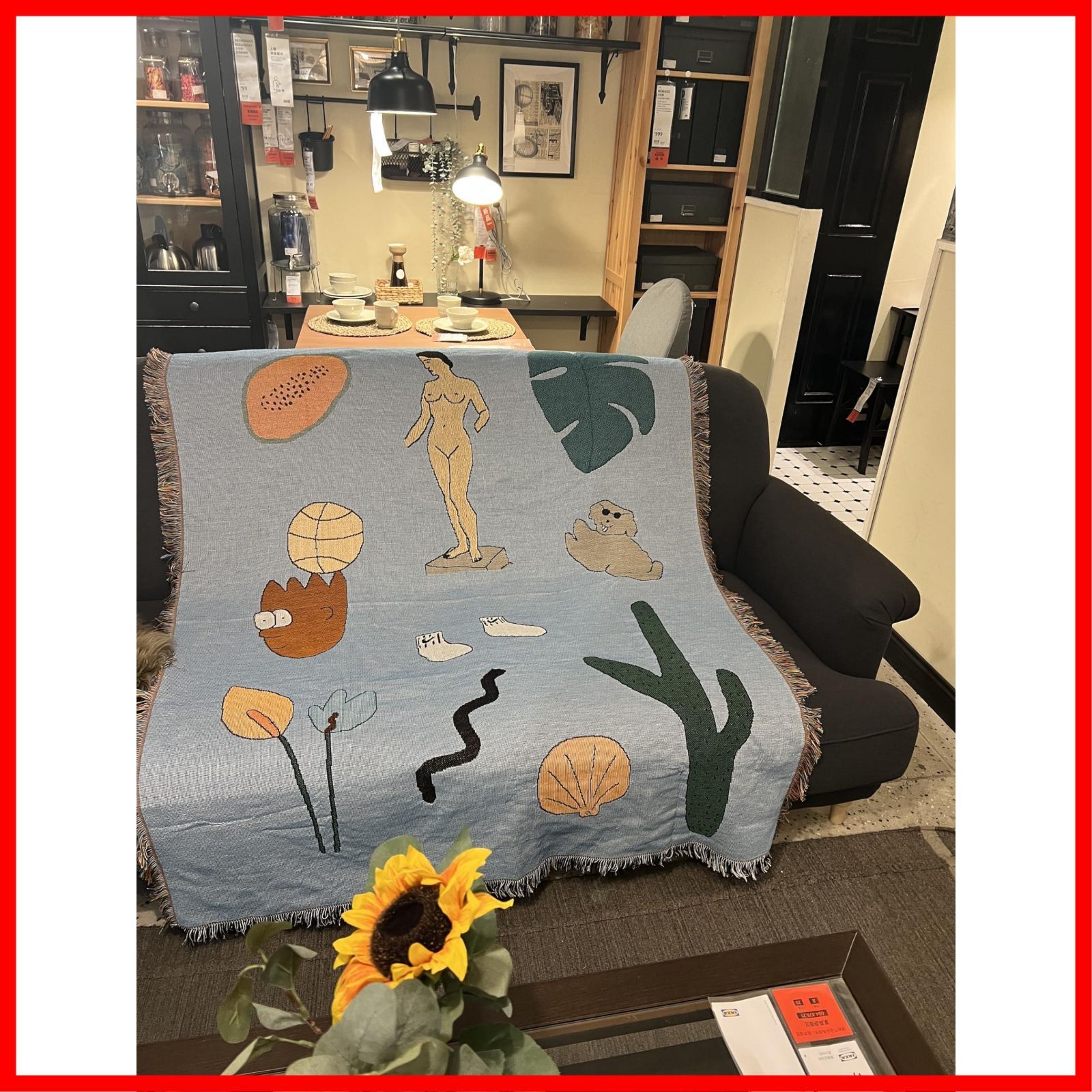 新着商品 面白い 柄 ビーエフジーエフ ブランケット ひざ掛け ライフスタイル 観葉植物柄 ラグ スローケット ソファカバー おしゃれブルー130X160cm