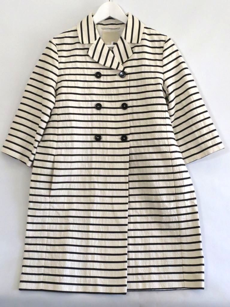 222549 S Max Mara エスマックスマーラ コットン×リネン×シルク ボーダー 7分袖 春夏コート 未着用|タグ 40 19-08-10572 アイボリー