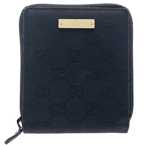 グッチ 財布 ロゴプレート ラウンドファスナー財布 GGキャンバス レザー 革 ブラック 黒 035 2888 GUCCI GG ジップウォレット 二つ折り財布 コンパクト財布 ミニ財布 ミニウォレット ウォレット サイフ き