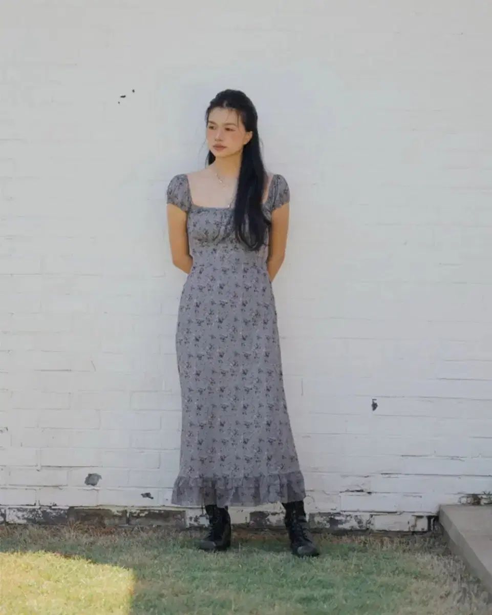 loulouseoul 製作 Upper East フリル ドレス ロング丈ワンピース チャコール M