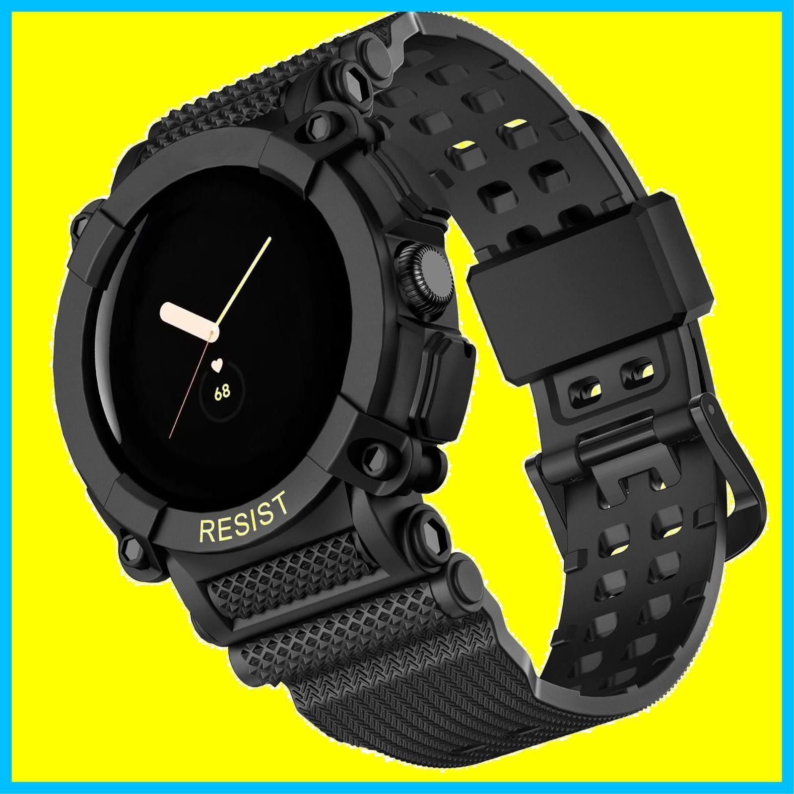 Watchバンド対応(ブラック) 2/Pixel Watch Watch Watch Pixel Pixel Pixel Pixel 装着簡単 傷防止 軍用グレードの保護 ベルト 交換用 二重構造 TPU 耐衝撃 一体型バンド スポーツバンド Watch交換ベ