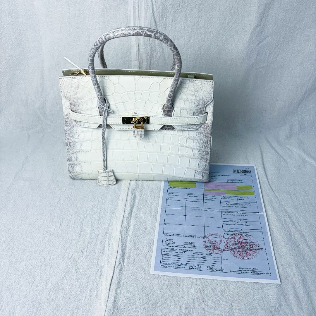 【新品・未使用】ヒマラヤクロコダイル ハンドバッグ ホワイト TK35③ 希少・新品・1点物】ヒマラヤクロコダイルバッグ ショルダー ハンド