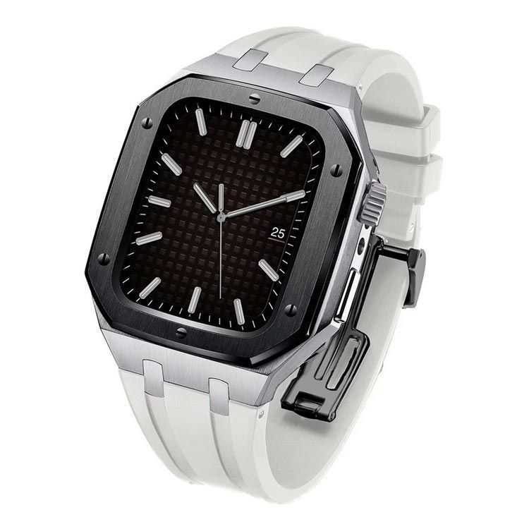 apple watch アップルウォッチ バンド ベルト カバー ステンレス ケース 一体型 メンズ series 8 7 6 SE 5 4 用 44 mm 45 スポーツ アウトドア ビジネス 保護 amyz 2972