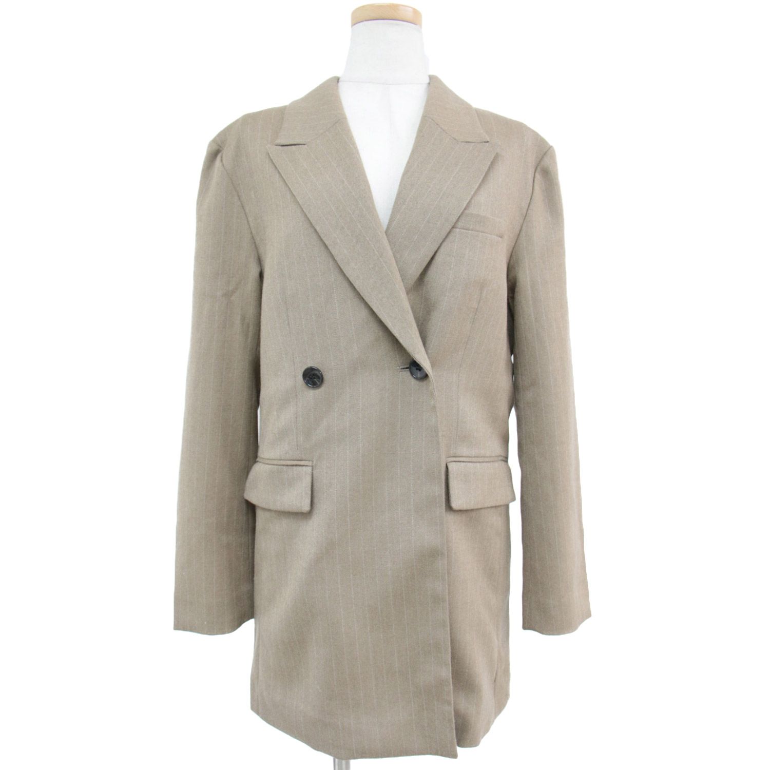 Adam et Rope アダムエロペ ジャケット テーラードジャケット 22秋冬 ベージュ 38 M ピンストライプ ロングジャケット オフィス フォーマル