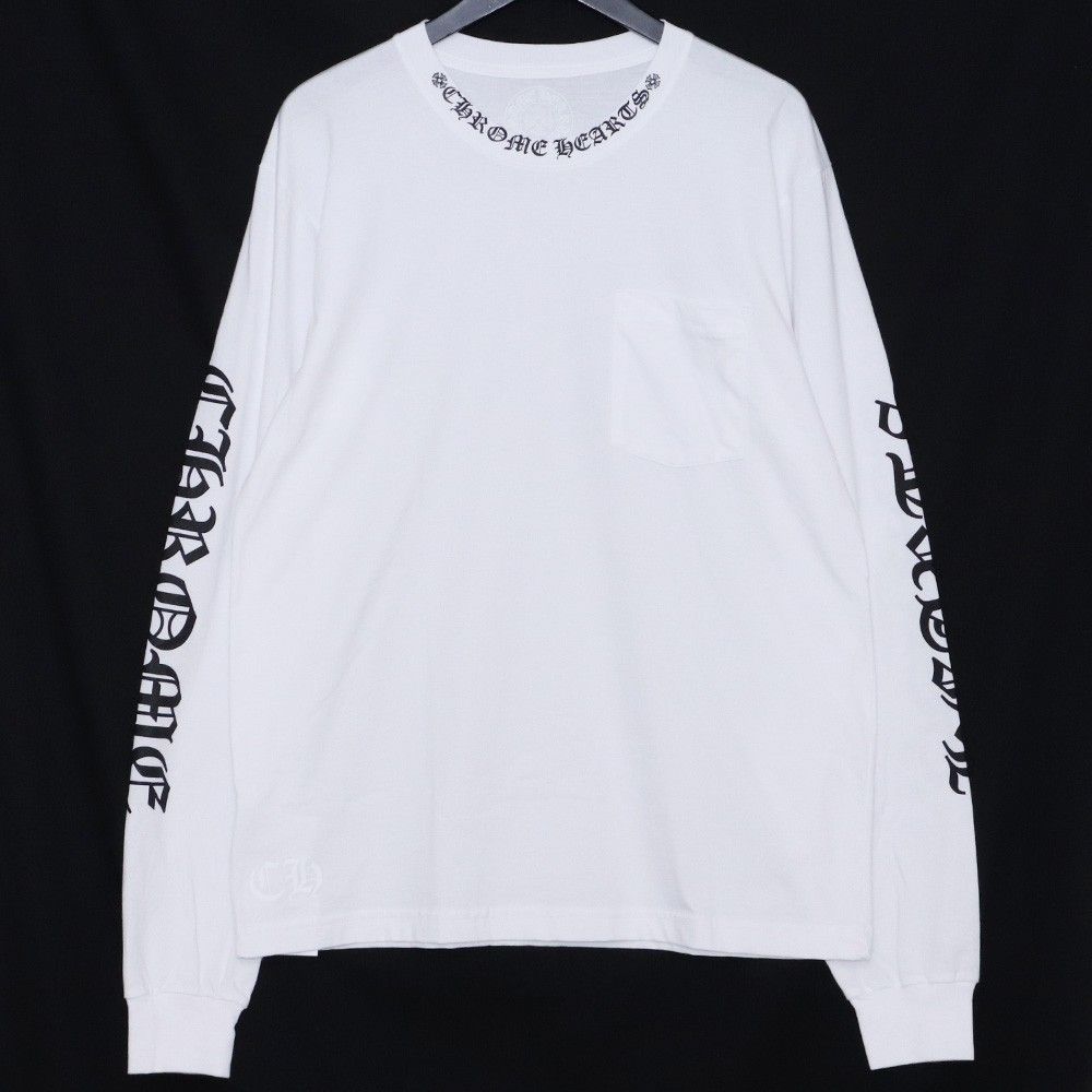 入手困難♪【CHROME HEARTS】ネックロゴ L/S ホワイト Tシャツ 未使用 CHROME HEARTS ネックロゴ ロングスリーブ Tシャツ L