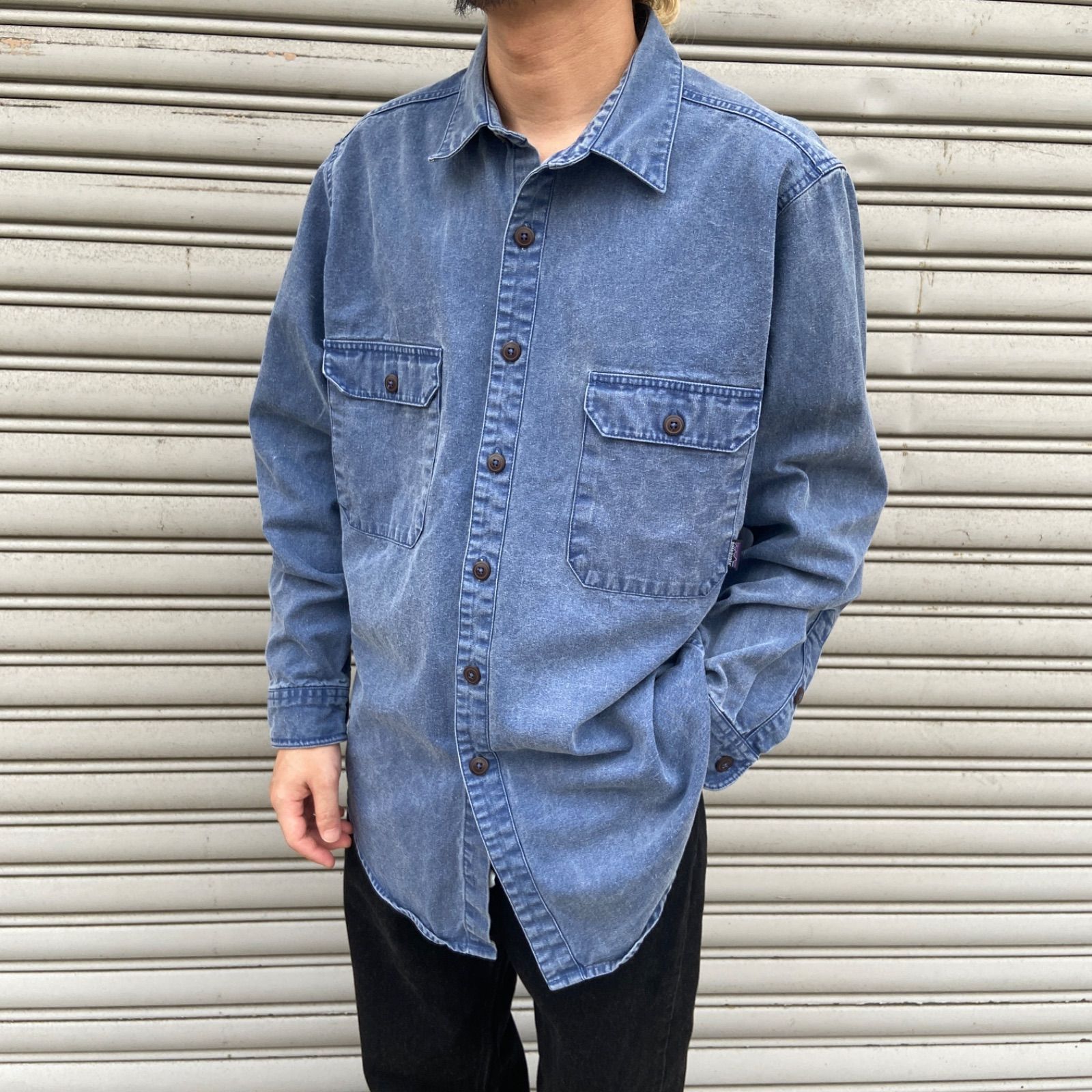 90s☆Patagonia☆パタゴニア☆ダックコットン地ワークシャツ☆紺☆L