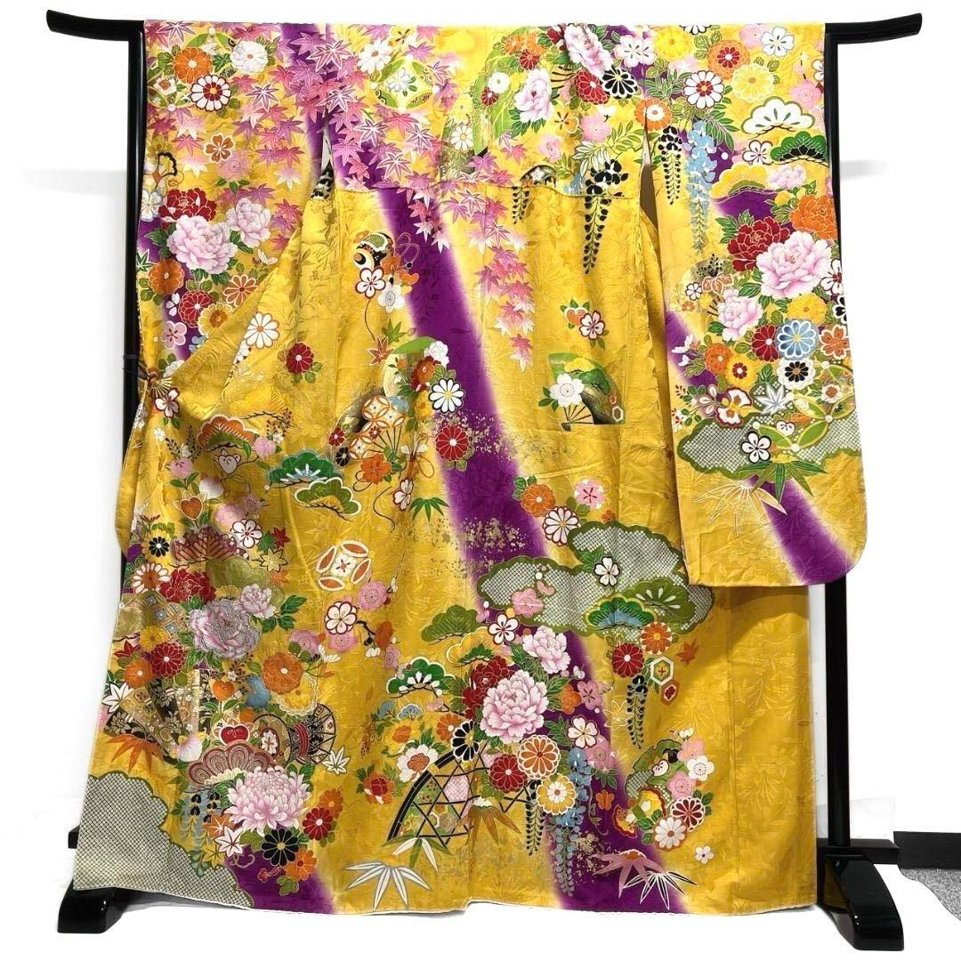 振袖 刺繍 金彩 牡丹 藤の花 菊花 楓 成人式 晴れの日 着物 064a