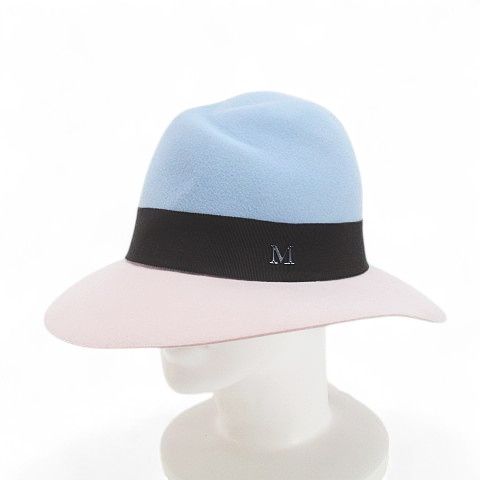 メゾンミッシェル MAISON MICHEL フェルトハット ハット 帽子 M 青系 ブルー リボン
