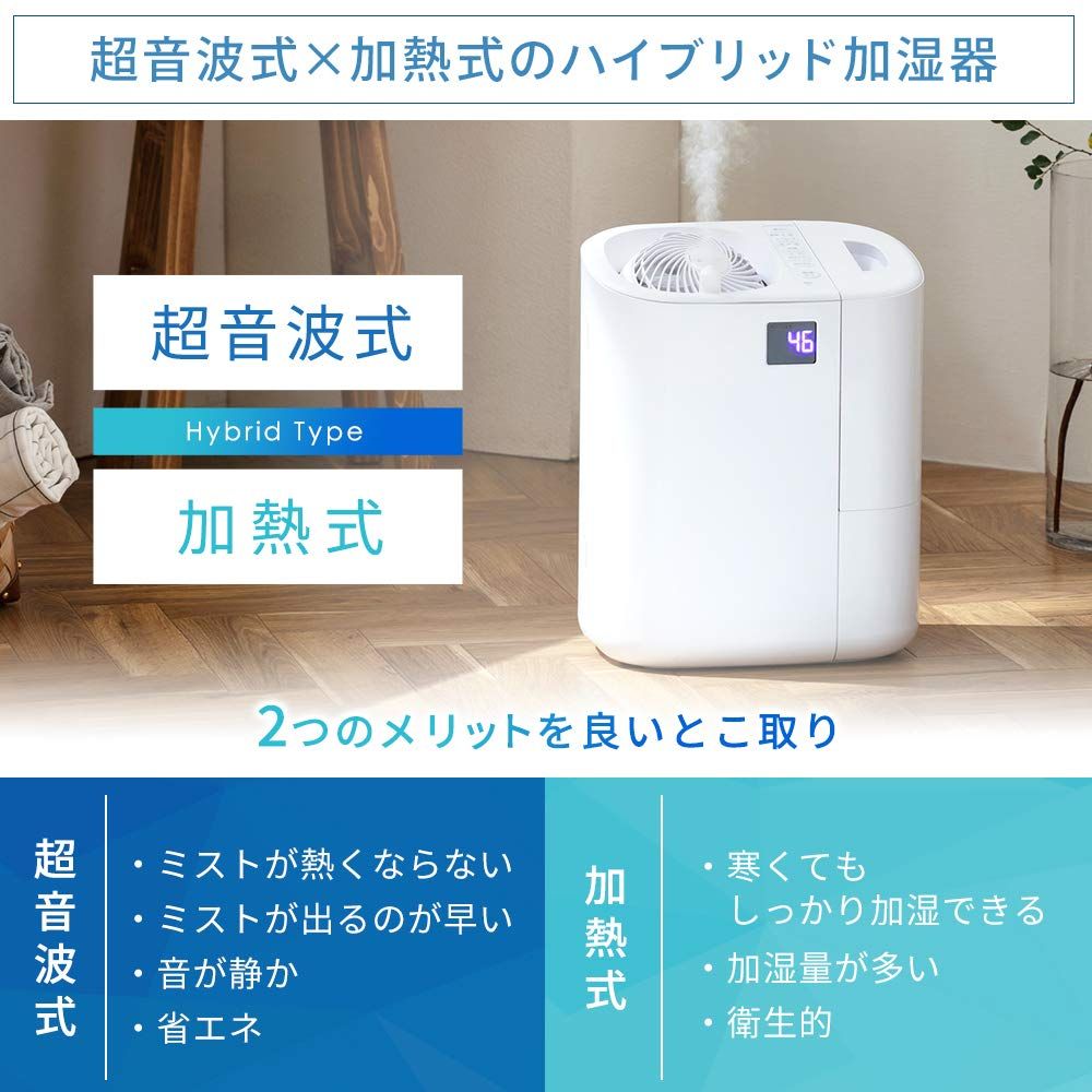 アイリスオーヤマ 加湿器 スチーム式 加熱式 超音波式 ハイブリット式 サーキュレーター加湿器 加湿量 550ml タンク容量 3.7L 15畳 6.7時間連続加湿 タイマー機能 HCK-5520-W ホワイト WWW_KANDAIZUMI_COM