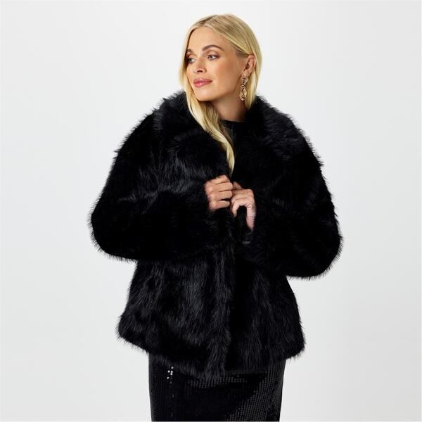 【送料無料】 ビバ レディース ジャケット・ブルゾン アウター Biba Short Faux Fur Jacket Black