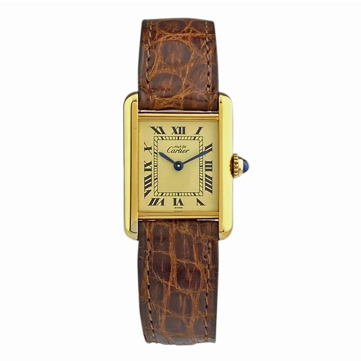 カルティエ CARTIER マストタンク SM ヴェルメイユ 5057001 腕時計 シルバー925 GP レザー クォーツ アイボリー レディース 【中古】