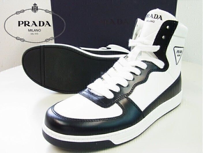正規品☆PRADA プラダ☆三角ロゴハイカットレザースニーカー☆UK7 26cm
