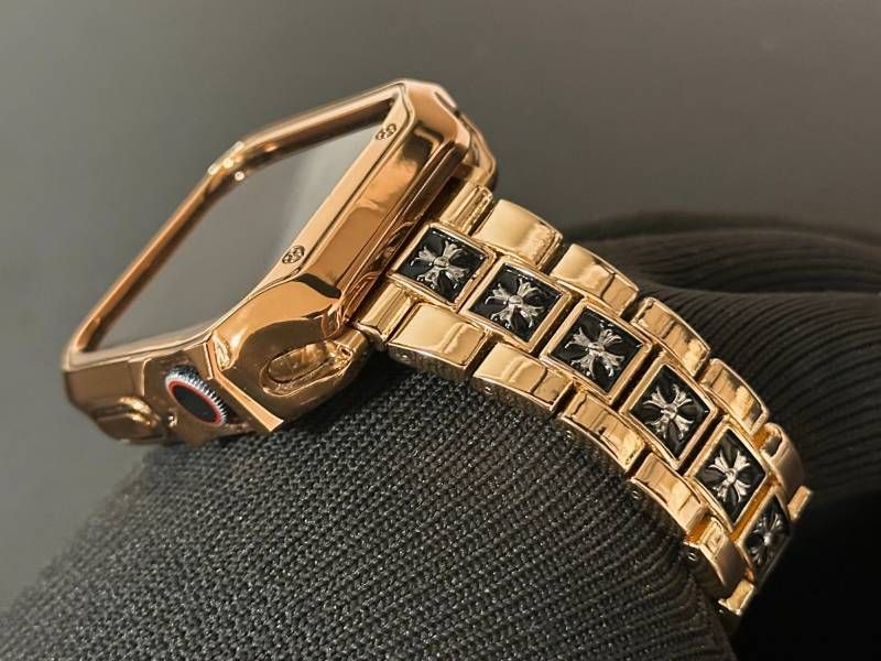 メタルローズ Apple Watchバンド リンクブレスレット ステンレス アップルウォッチカスタムベルト メッキ加工TPUカバー 保護ケース 38mm40mm41mmm42mm44mm45mm46mm49mm ultra ウルトラ メンズ レディース