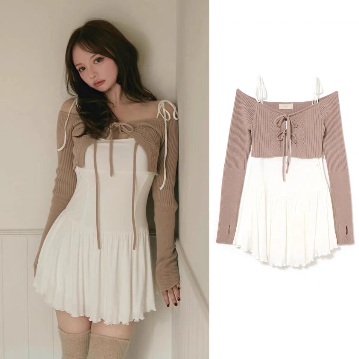 andmary Nei knit set flare dress ワンピース