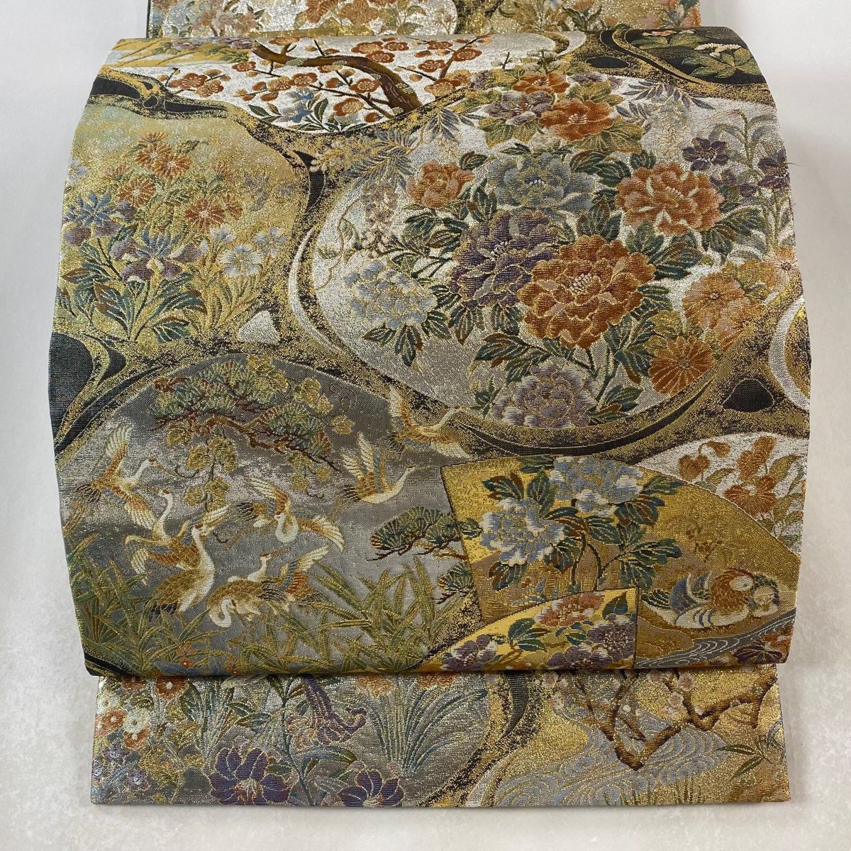 丸帯 琳派流水名勝図 箔 金糸 墨色 お太鼓柄 正絹