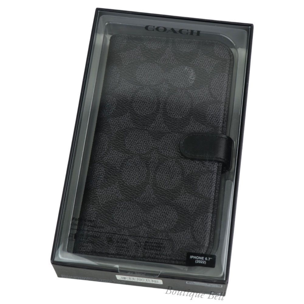 COACH】コーチ シグネチャー iPhone14Plus 手帳型ケース チャコール