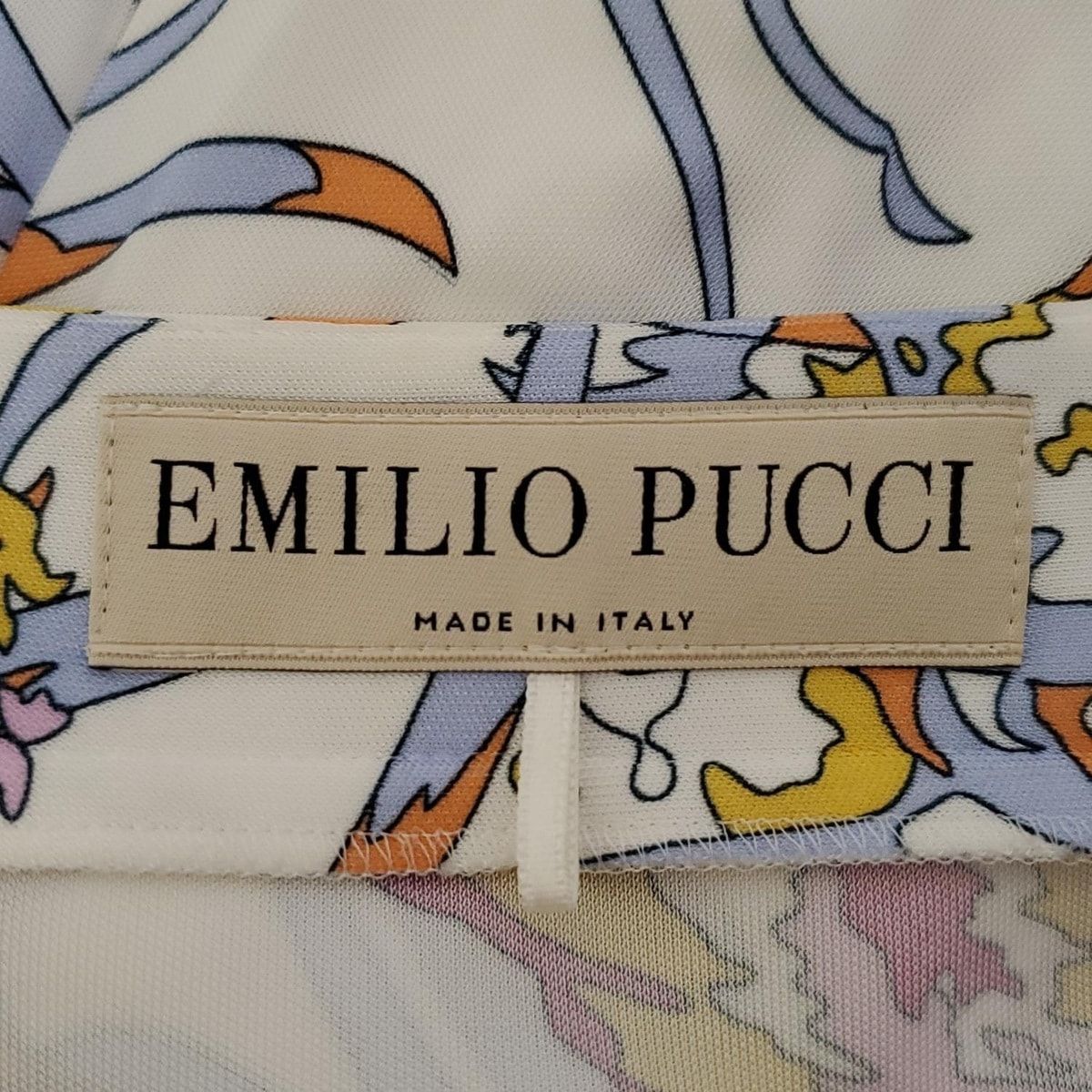 EMILIO PUCCI 長袖ワンピース 青色模様 エミリオプッチ】ワンピース ロング 総柄 青 白 40 Lサイズ相当