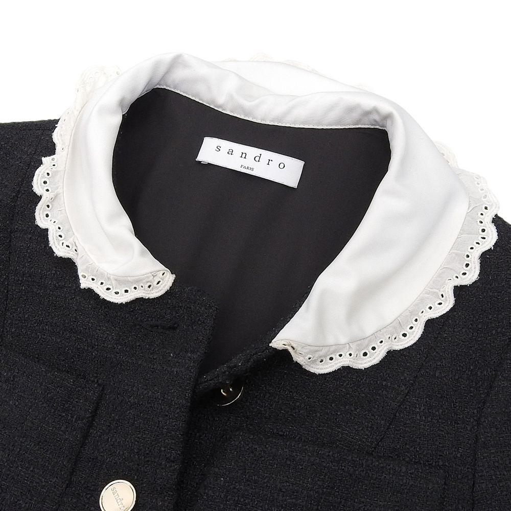  sandro サンドロ ショートツイードドレス ワンピース レディース ブラック 34 20 その他 その他