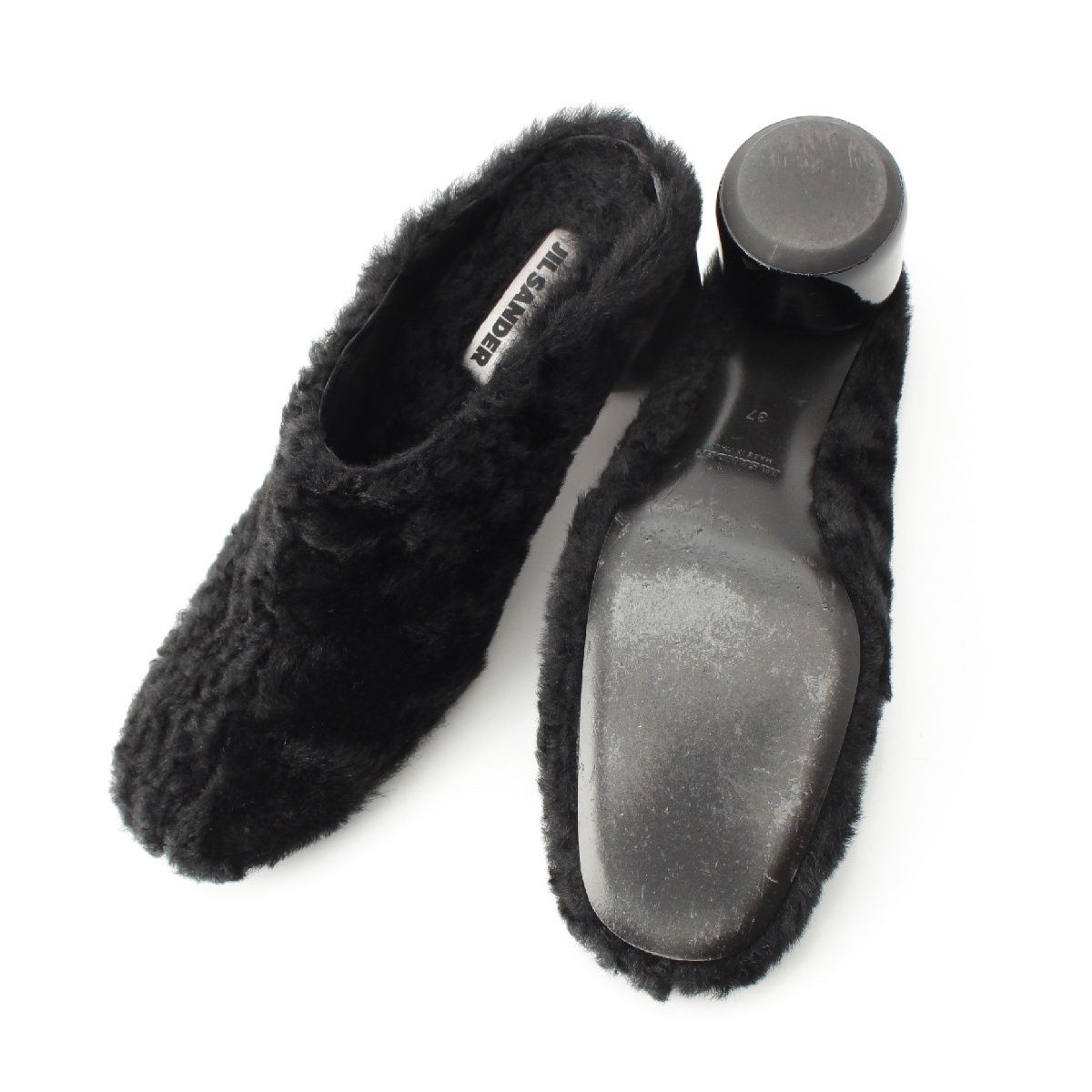 ジルサンダー ボア ファー パンプス ミュール シューズ ブラック 37  
