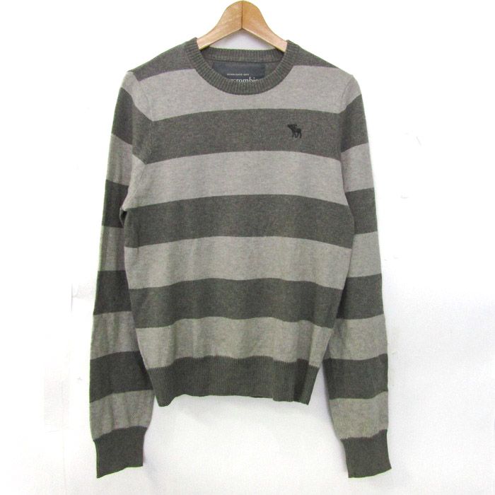 アバクロンビーu0026フィッチ セーター トップス 長袖 ニット ボーダー柄 メンズ Mサイズ グレー Abercrombie u0026 Fitch 【中古】