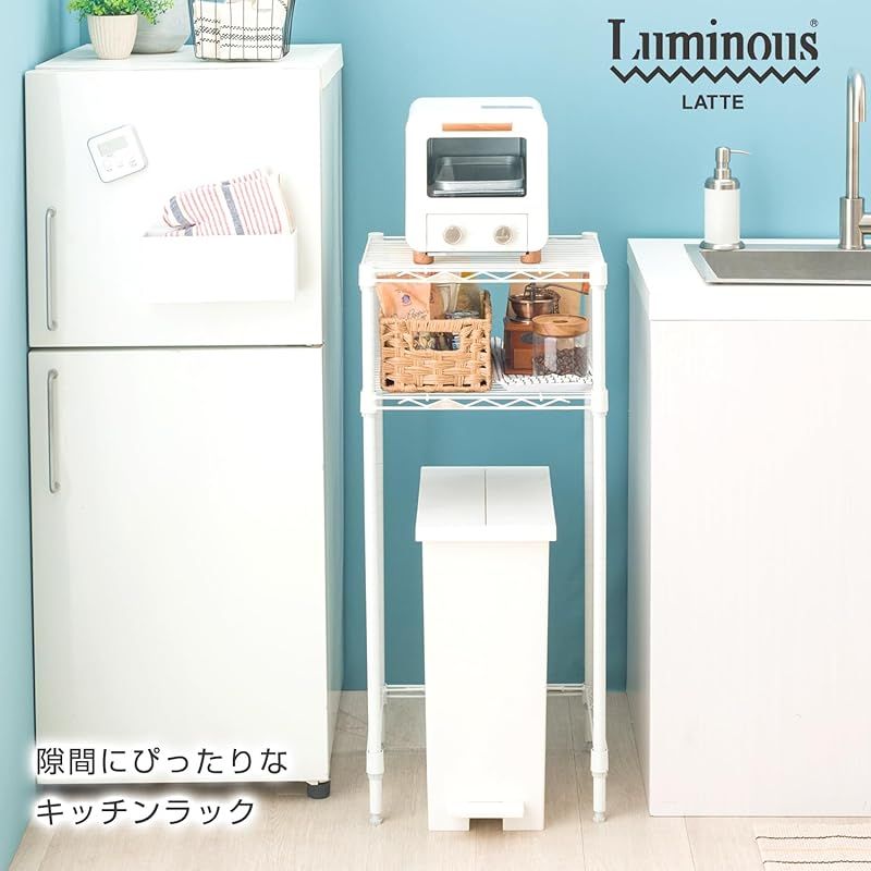 ドウシシャ ルミナス コンパクトキッチンラック 幅39.5cm×奥行34.5cm×高さ90cm 耐荷重80kg ルミナスラテ ポール径19mm キッチンラック2段 LL4090-2KW 天板ウッドシート付 ゴミ箱上ラック 炊飯器 作業台 キッチンカウンター 1