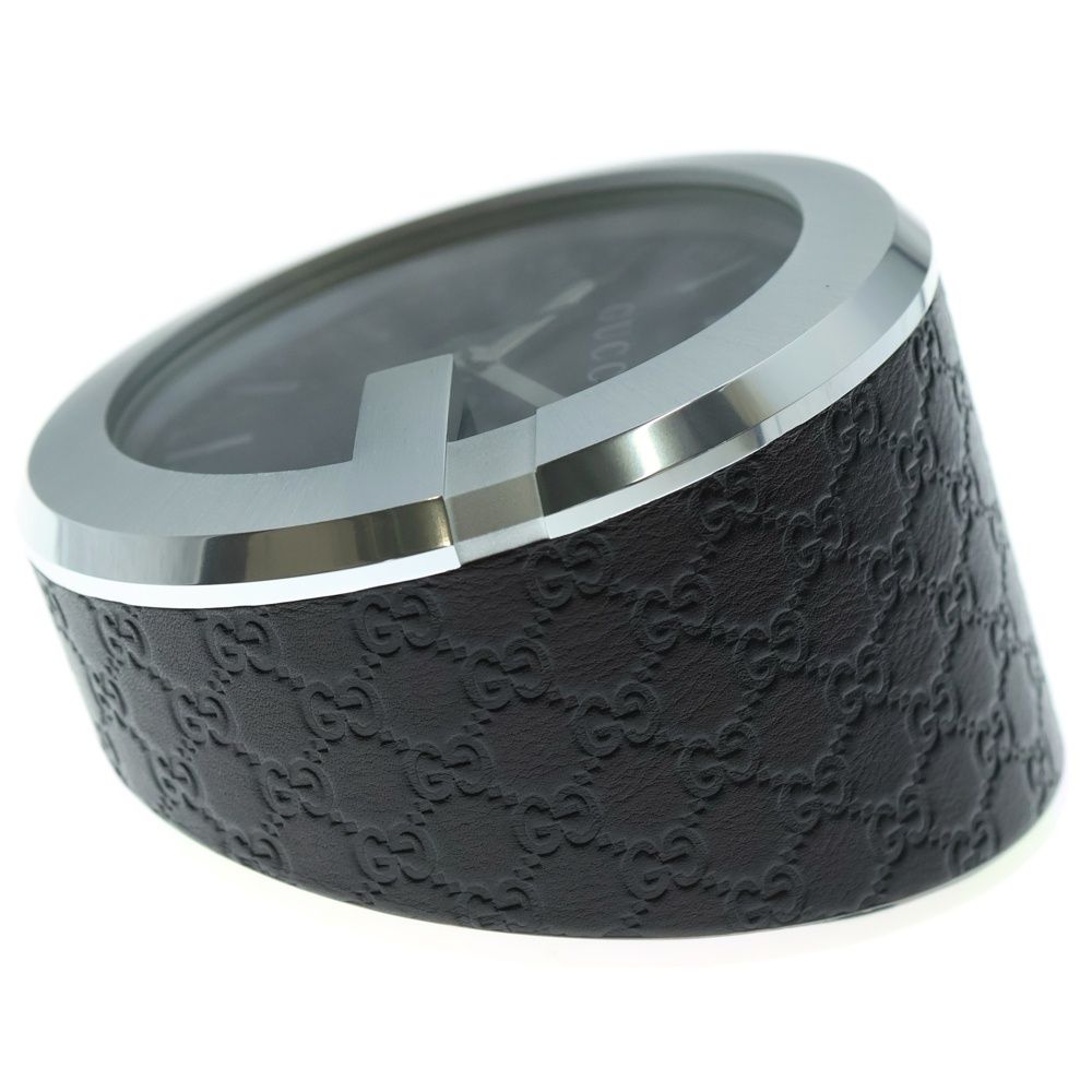 黒文字盤レザー置時計