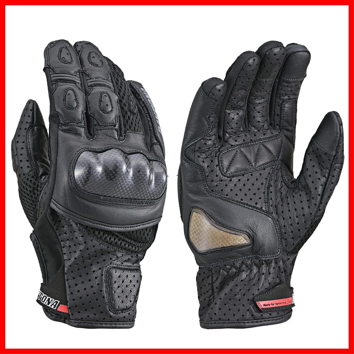 【最短発送】ブラック HBG-053 スポーツメッシュグローブ スマホ対応 Lサイズ カーボンプロテクター 本革(ヤギ革) 春夏 15926 グローブ バイク用 デイトナ(Daytona)