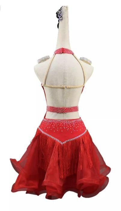 新品未使用社交ダンスドレス ラテンドレス フリンジ デモ用 レッド