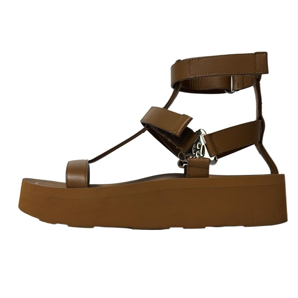 HERMES エルメス サンダル 39 レディース エニド ブラウン プラットフォーム|ベルクロ|Hディアマンバックル|シルバー金具 レザー