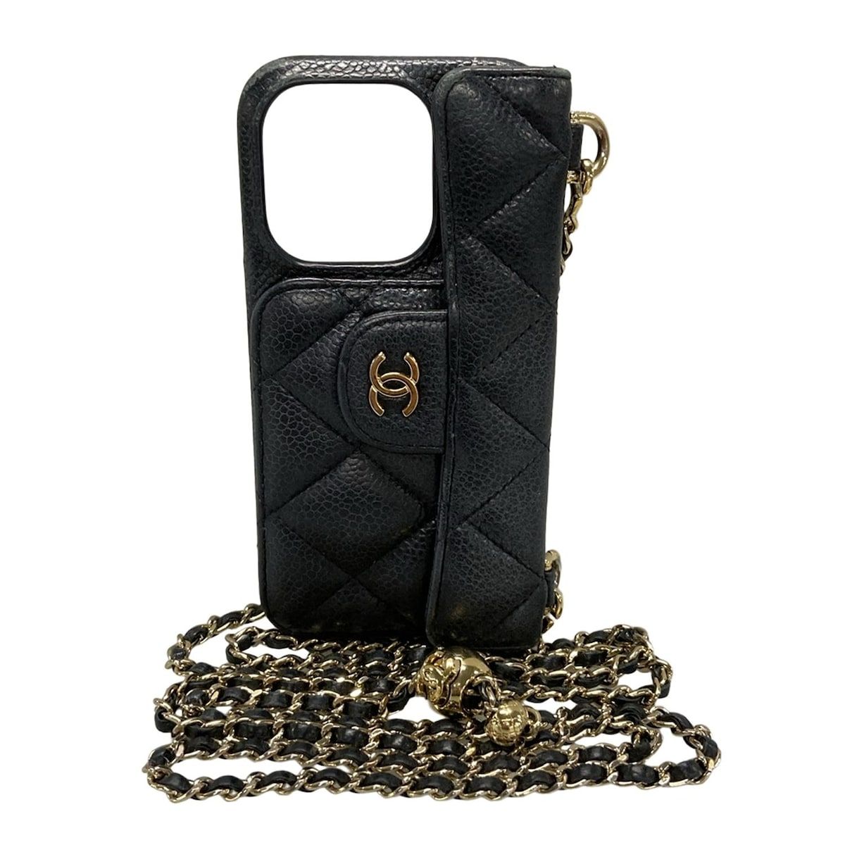CHANEL シャネル 携帯電話ケース マトラッセ AP2689 黒 ラムスキン