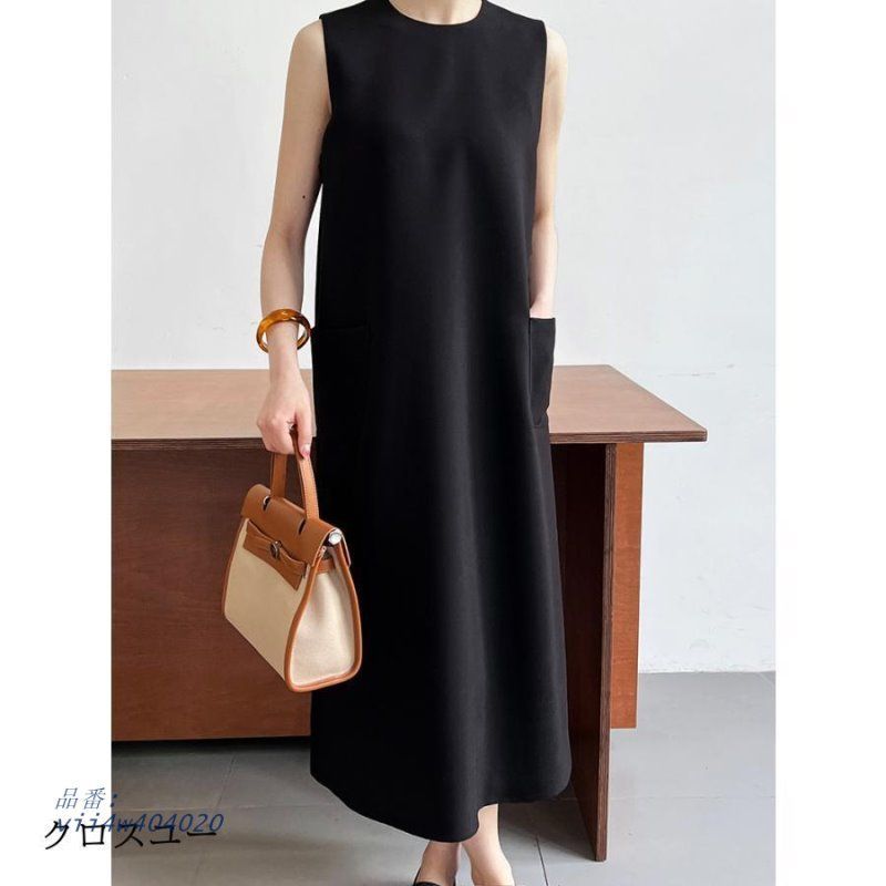 ロングワンピース 夏 レディース ノースリーブ ワンピース きれいめ ドレス 体型カバー お洒落 着痩せ 華奢見え vii4w404020